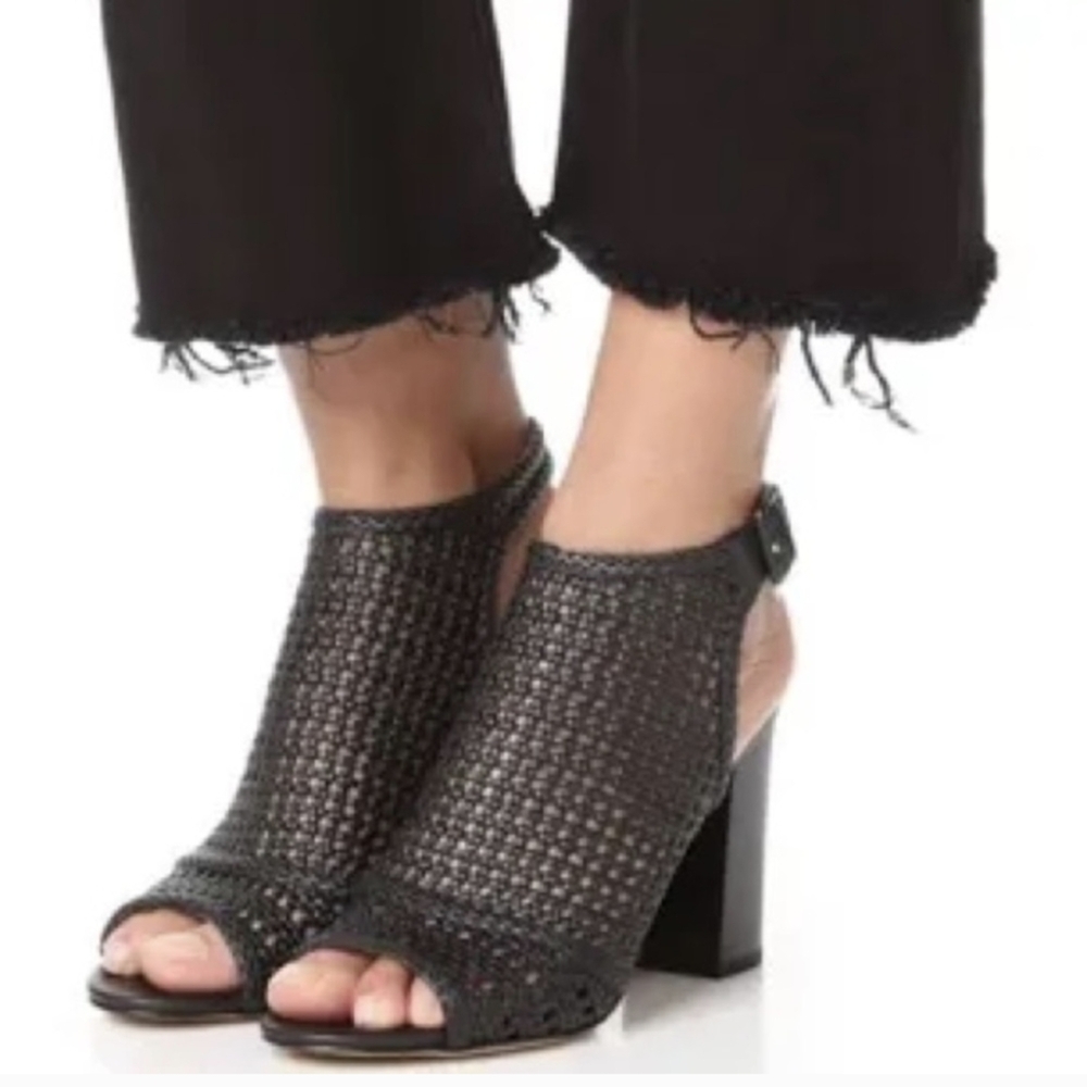 Sam Edelman Evie black basket weave block heels sandals size 9.5